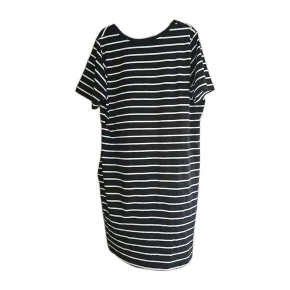 Terra & Sky Black White Striped V-Neck Short Sleeve T-Shirt Dress Womans Size 1X - Picture 2 of 6